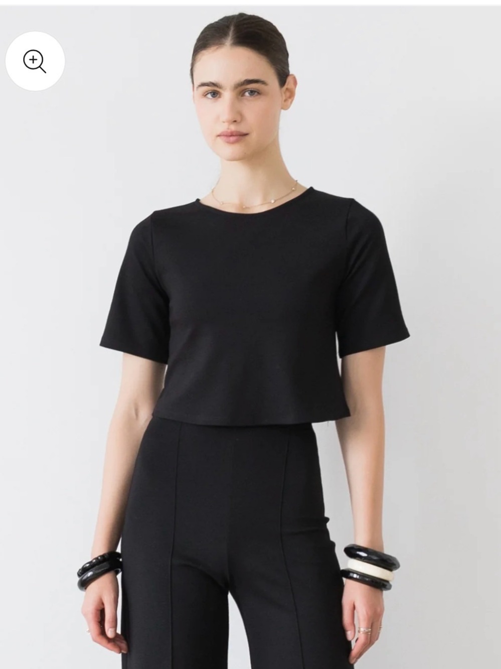 Minimal Black Short Sleeve Crop Top - Women